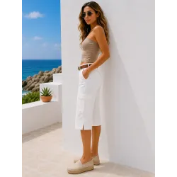 Pantalón pirata blanco de lino vista lateral %separator% Pantalones pirata %separator% Buscarmoda