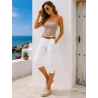Pantalón pirata blanco de lino vista frontal con bolsillos cargo y tiro medio