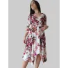 vestido floral asimétrico mujer con escote cruzado y talle alto