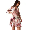 Vestido floral cuello mao corto con escote en V, volantes y estampado floral en tonos cálidos para mujer