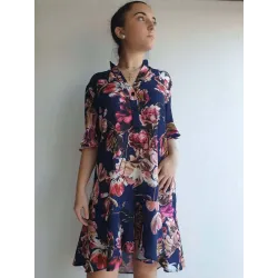 Floral shirt collar dress short sleeve front view | Dresses | Buscarmoda