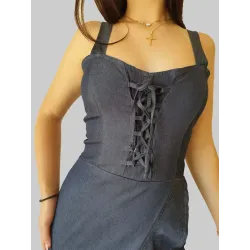 vestido vaquero corsé tirantes detalle trenzado | Vestidos cortos | Buscarmoda