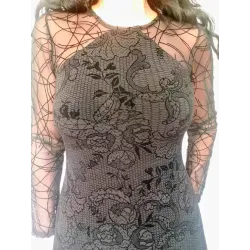 Vestido corto negro aterciopelado con encaje vista frontal  | VESTIDOS CORTOS | BUSCARMODA