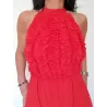 Red midi chiffon dress ruffle bodice detail halter | Midi dresses | Buscarmoda