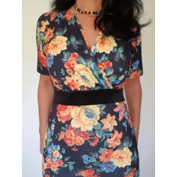 vestido floral negro mujer detalle escote cruzado fruncido estampado flores | Vestidos cortos | Buscarmoda