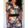 vestido floral negro mujer detalle escote cruzado fruncido estampado flores | Vestidos cortos | Buscarmoda