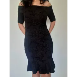Black bardot midi dress elegant front view %separator% Midi dresses %separator% Buscarmoda