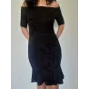 Black bardot midi dress elegant front view %separator% Midi dresses %separator% Buscarmoda
