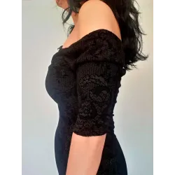 Black bardot midi dress elegant off shoulder back %separator% Elegant dresses %separator% Buscarmoda