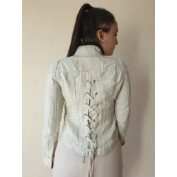 Elegant White Women’s Jacket – Linen Cotton Crisscross Back Corset Style | JACKETS | BUSCARMODA