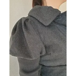 Abrigo Gris Mujer Invierno Tres cuartos manga farol desmontable  | ABRIGOS | BUSCARMODA
