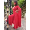 Red cape sleeve jumpsuit side view | Elegant jumpsuit | Buscarmoda