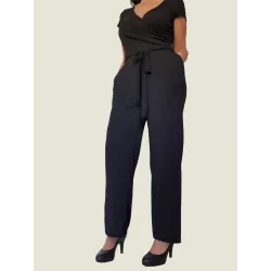 Mono negro largo mujer escote cruzado ajuste cintura vista lateral | Monos largos | Buscarmoda