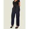 Black long jumpsuit women crossover neckline elastic waist side view | Long jumpsuits | Buscarmoda