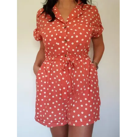 Polka Dot Shirt-Style Jumpsuit  - 1