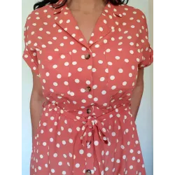 Polka Dot Shirt-Style Jumpsuit  - 3