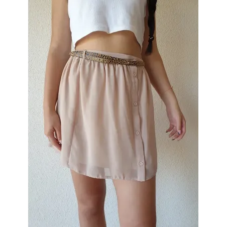 Beige Short Chiffon Skirt  - 1