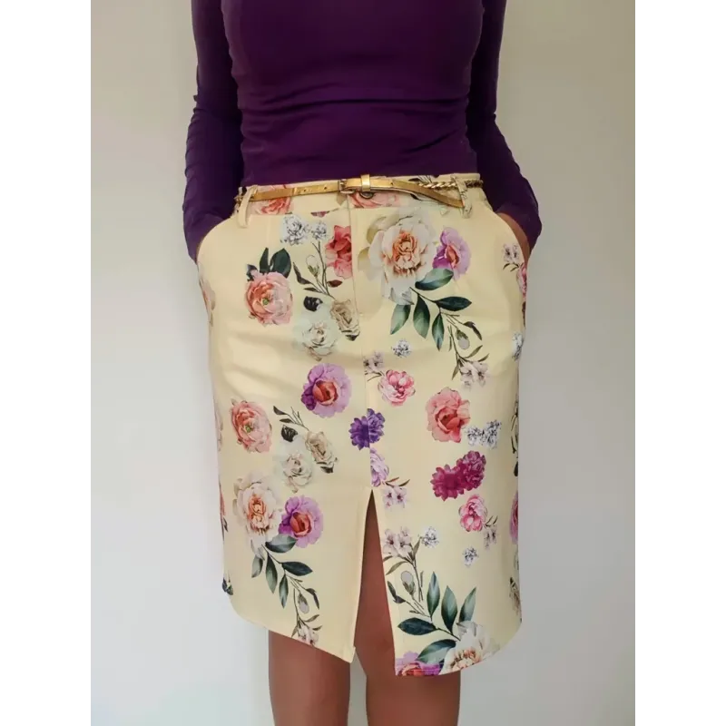 Floral Jeans-Style Midi Skirt  - 1