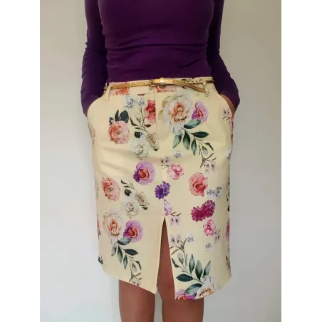 Floral Jeans-Style Midi Skirt  - 1