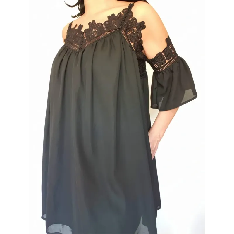 Black Blouse with Embroidered Trim  - 1