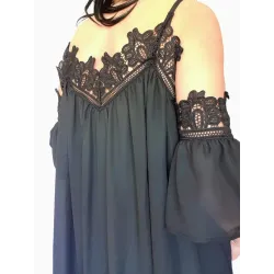 Black Blouse with Embroidered Trim  - 2