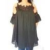Black Blouse with Embroidered Trim  - 4