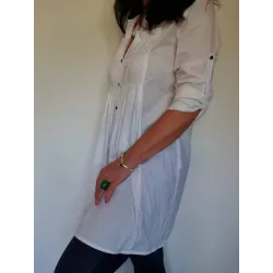 Long White Pleated Shirt  - 2