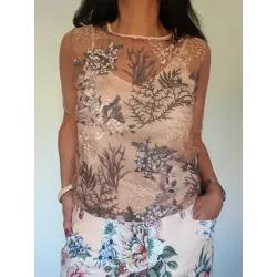 Floral Pink Blouse with Lace  - 2