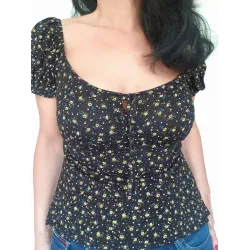 Floral Top with Puff Sleeves  - 3