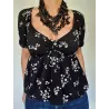 Black Floral Cropped Top  - 1