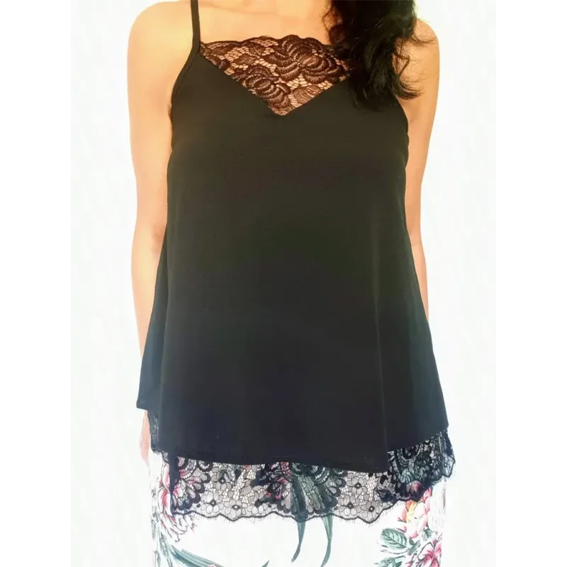Flared Black Strappy Top  - 1