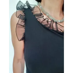 Boat Neck Top with Organza  - 2