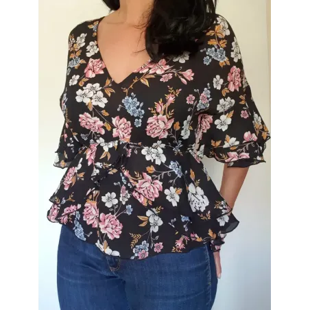 Floral Blouse Top with Ruffles  - 1