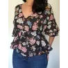Floral Blouse Top with Ruffles  - 1
