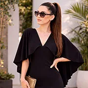 Black cape sleeve maxi dress for wedding guests