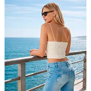 Pantalón Capri Vaquero Azul Elástico con Vuelta en el Bajo
